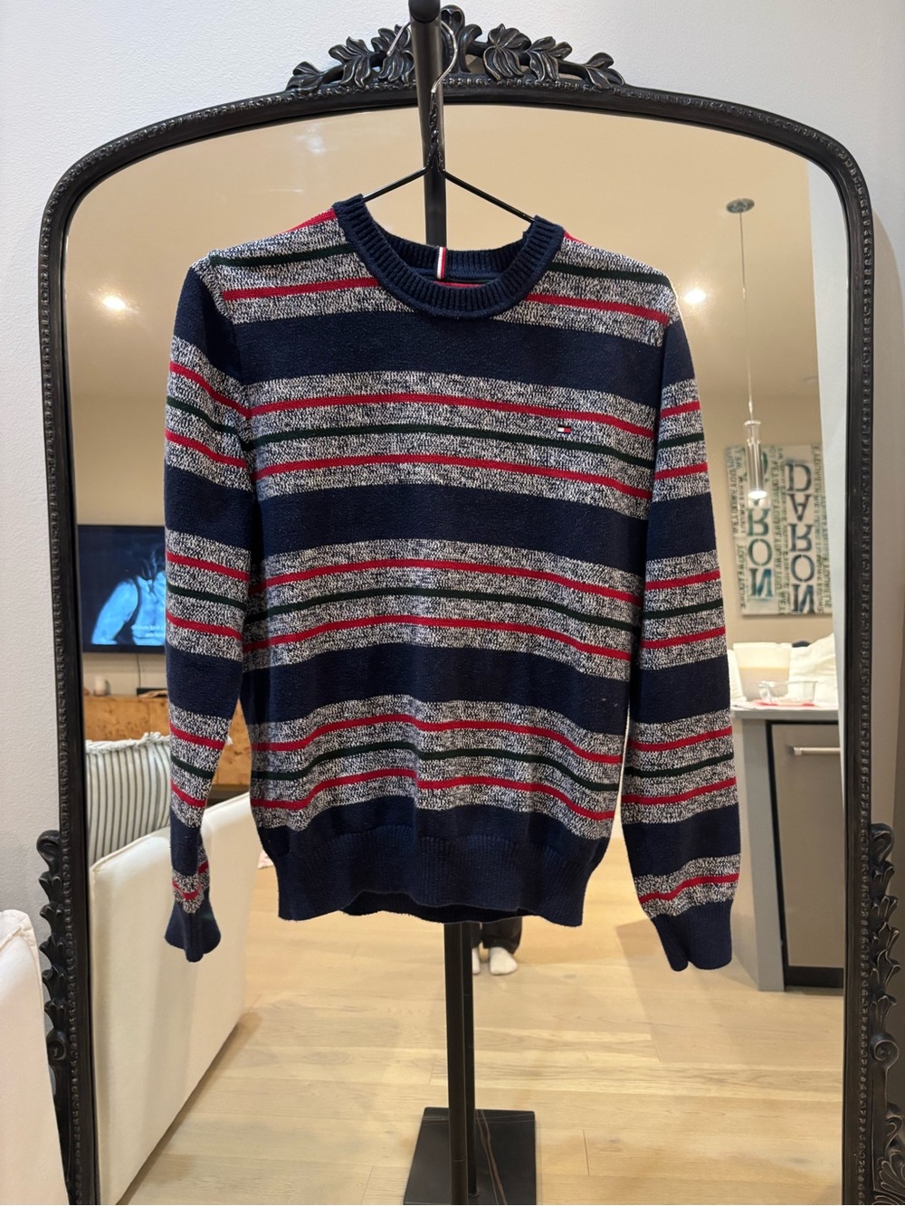 Vintage Tommy Hilfiger Navy, Gray & Red Striped Crew Sweater